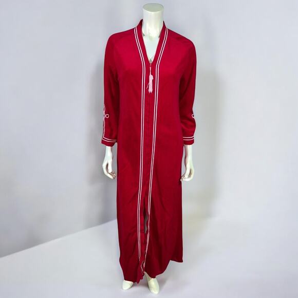 evelyn pearson Other - Vintage 1970s Evelyn Pearson Red Polyester Long Robe/House Dress with White Trim